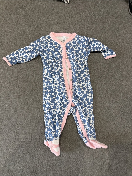 Carter's Other - Carter's Blue Floral Footed One-Piece with Pink Trim